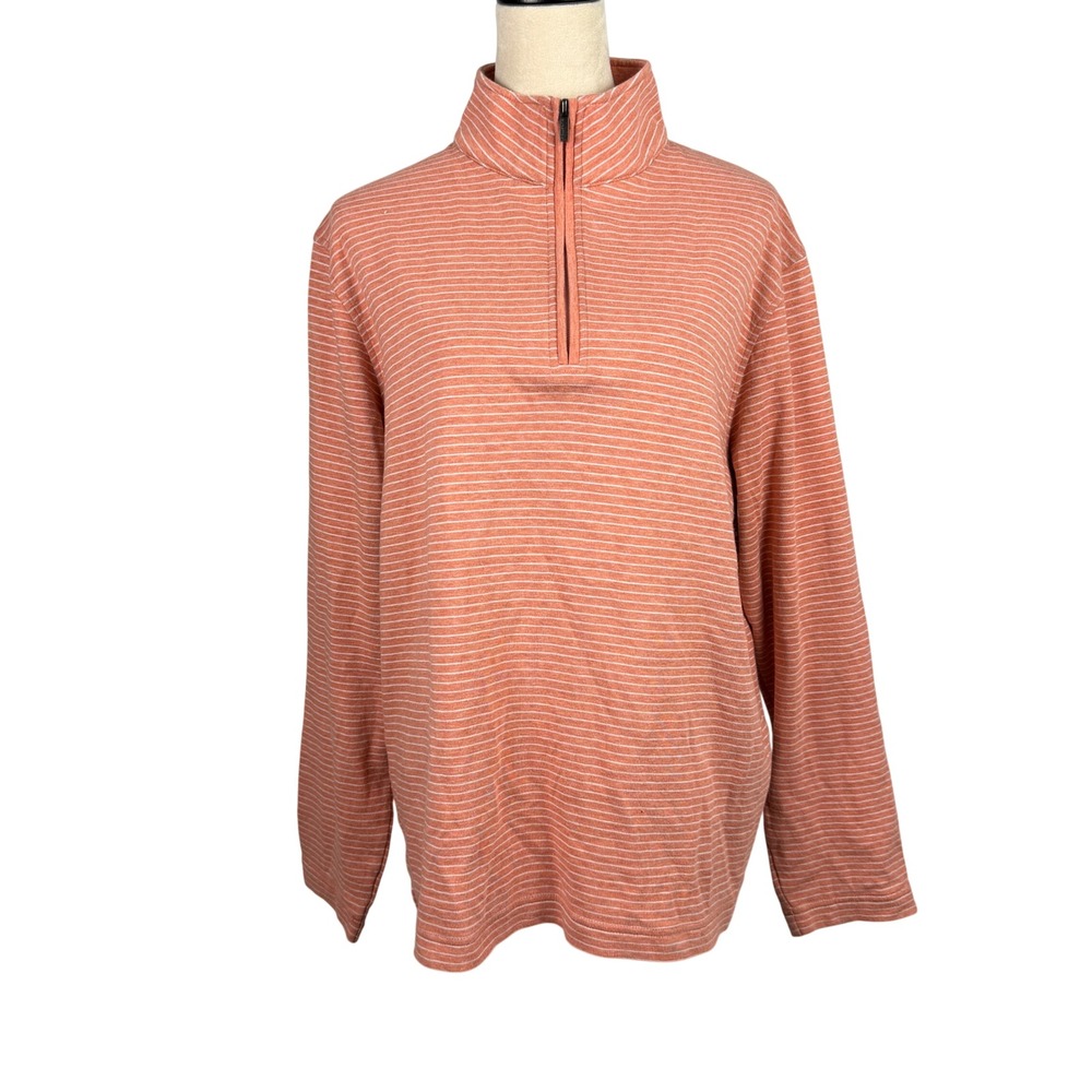 Bugatchi Quarter Zip Pullover Womens Large‎ Striped Coral Orange Casual
